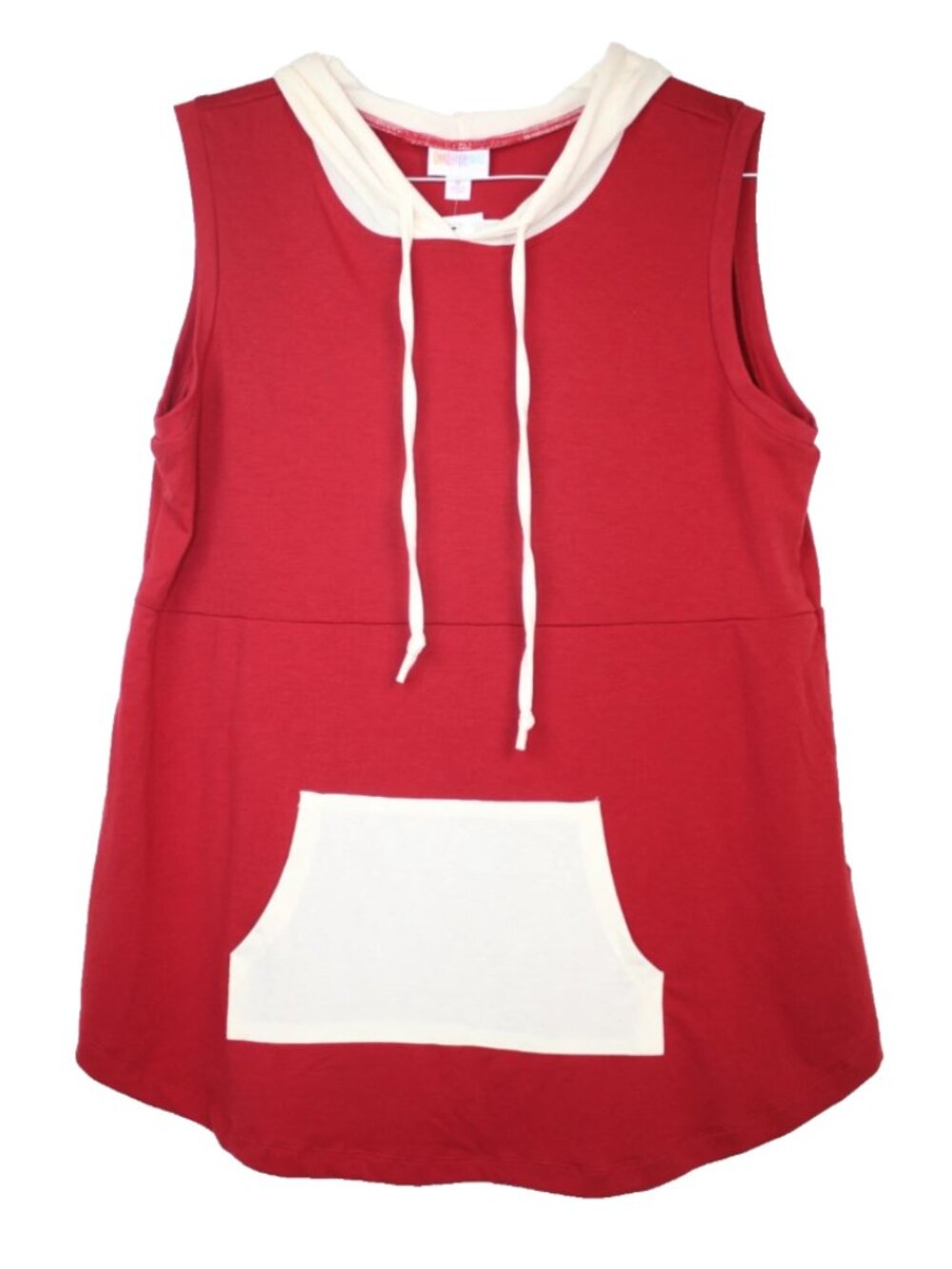 LuLaRoe BRITTANY Women's Tank Top Hooded Sleeveless Shirt NWT Medium Red Cream
